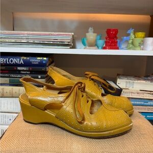Sacco Mustard Leather Wedge Shoes